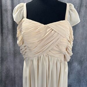Women's Cream Chiffon Pleated Midi Dress